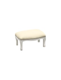 MOBILI 2G - Poggiapiedi imbottito ecopelle beige legno shabby bianco 30x20x10 VISTA FRONTALE