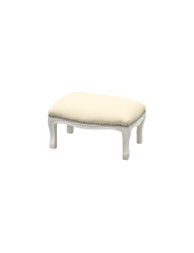 MOBILI 2G - Poggiapiedi imbottito ecopelle beige legno shabby bianco 30x20x10 VISTA FRONTALE
