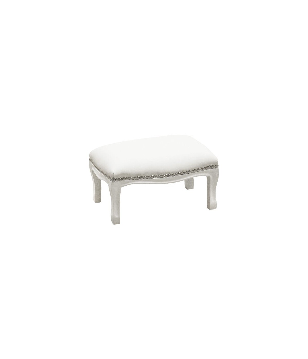 MOBILI 2G - Poggiapiedi imbottito ecopelle bianca legno shabby bianco 30x20x10 vista frontale