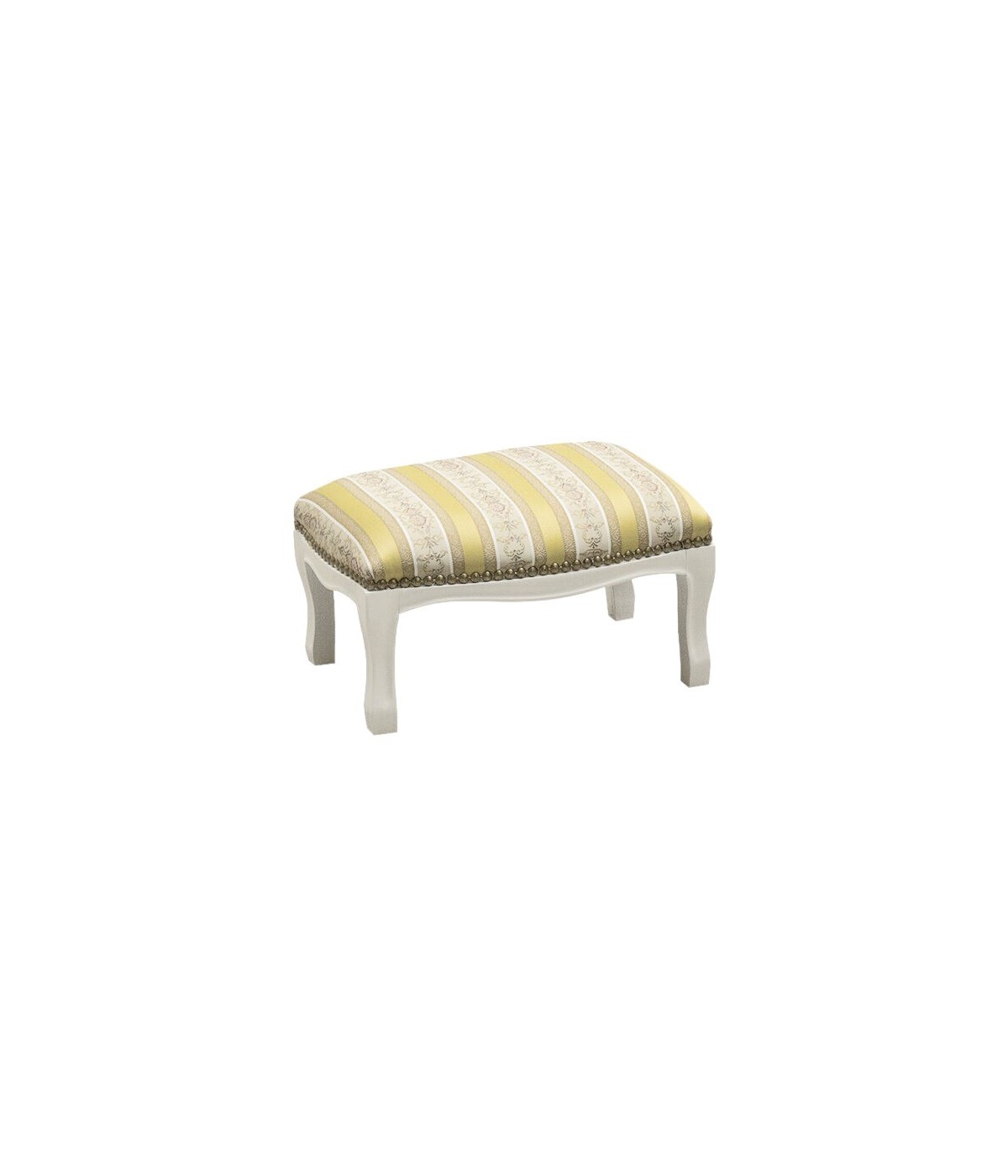 MOBILI 2G - Poggiapiedi imbottito tessuto giallo legno shabby bianco 30x20x10 vista frontale
