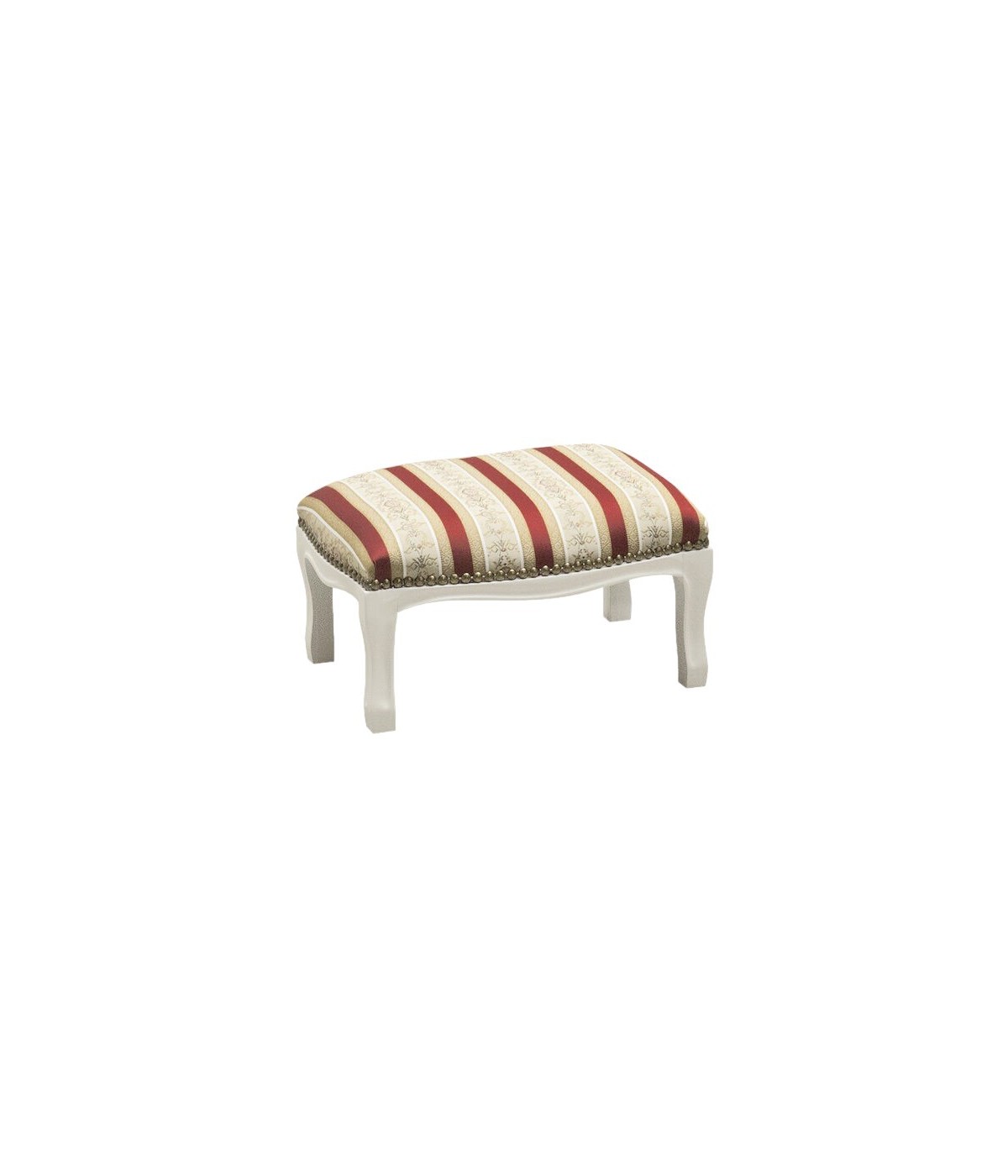 MOBILI 2G - Poggiapiedi imbottito tessuto rosso legno shabby bianco 30x20x10 vista frontale
