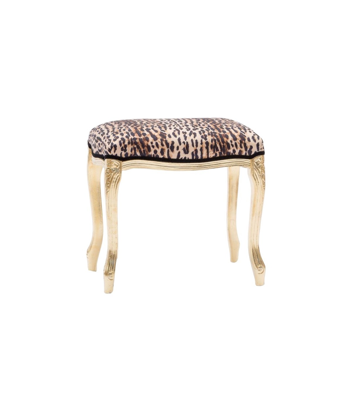 MOBILI 2G - Poggiapiedi imbottito tessuto maculato legno foglia oro 43x33x43 vista frontale