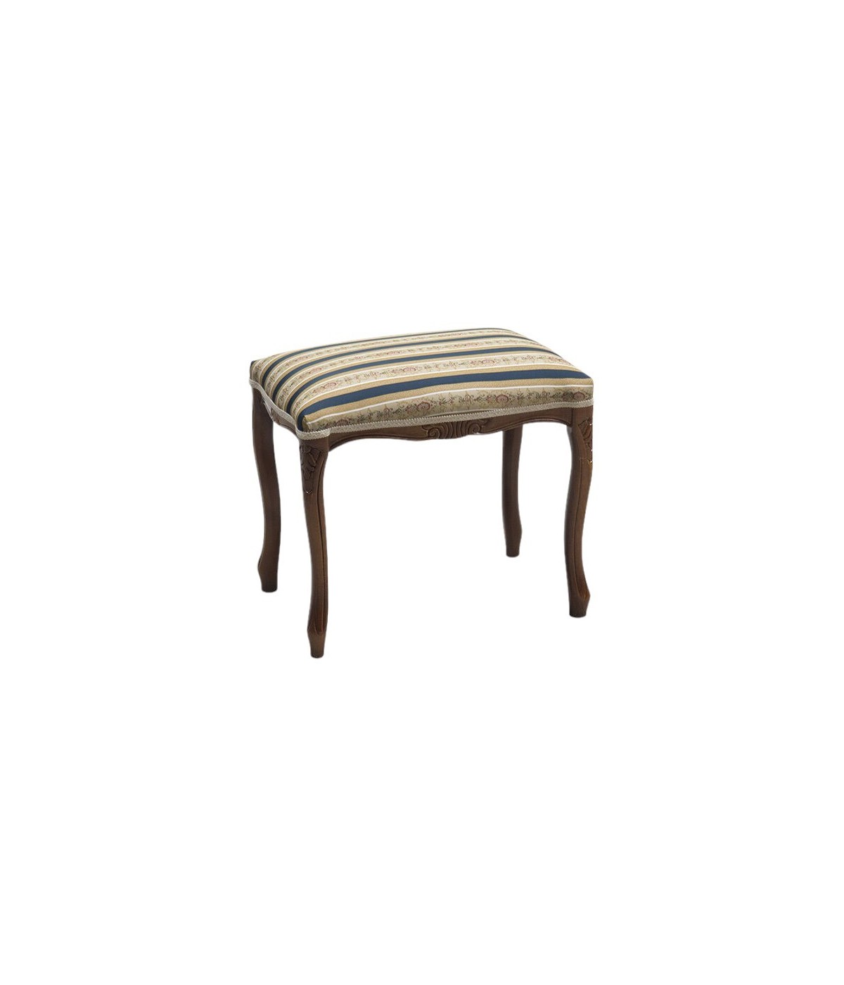 MOBILI 2G - Pouff imbottito tessuto blu legno noce scuro 43x33x43 vista frontale