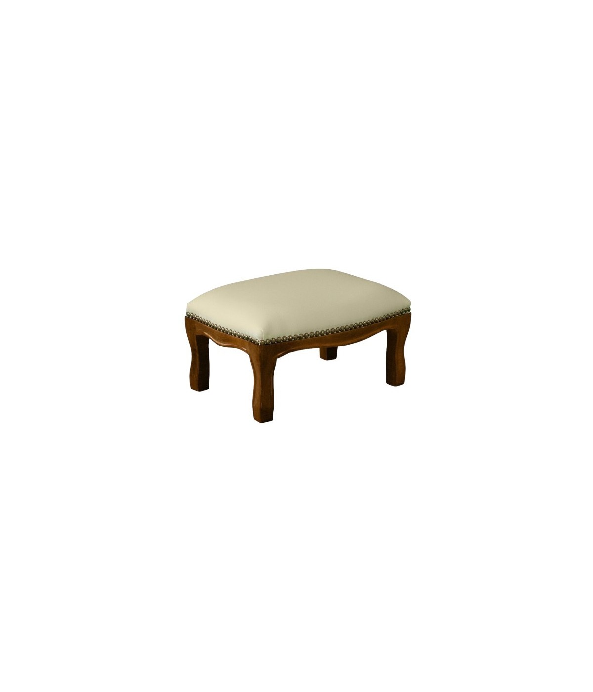MOBILI 2G - Poggiapiedi imbottito ecopelle beige legno tinta noce 33x23x15 VISTA FRONTALE
