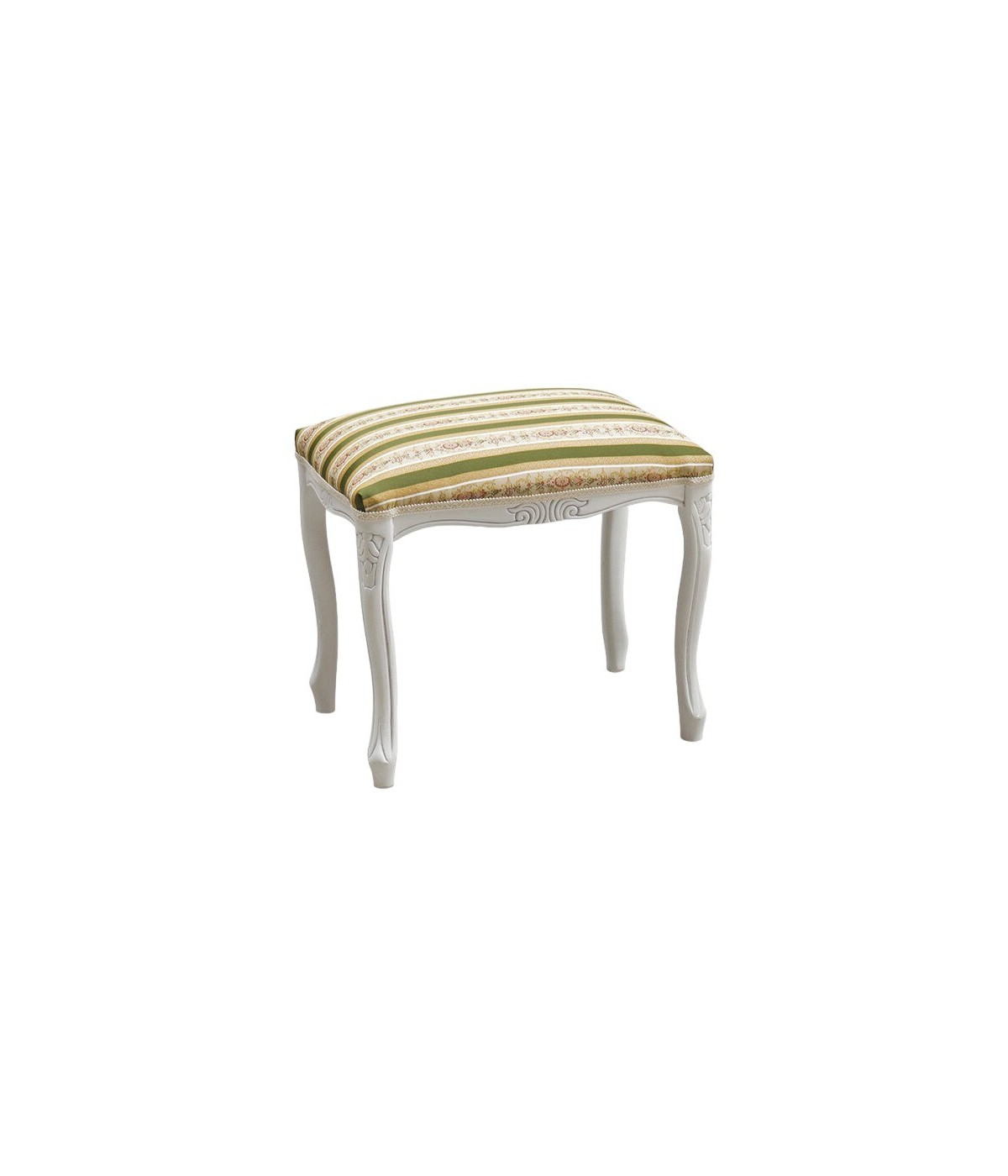 MOBILI 2G - Pouff imbottito tessuto verde legno shabby bianco 43x33x43 vista frontale