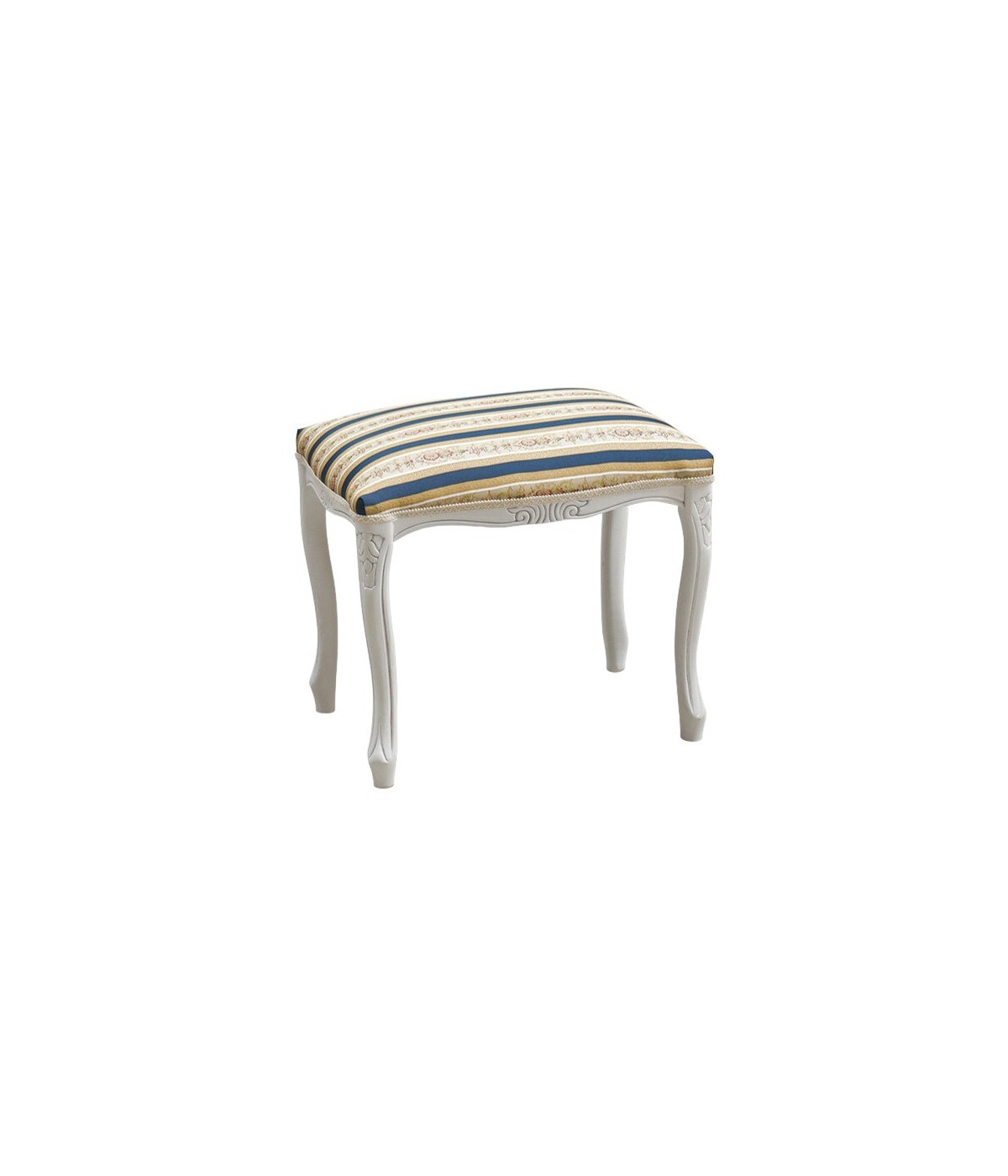 MOBILI 2G - Pouff imbottito tessuto blu legno shabby bianco 43x33x43 vista frontale