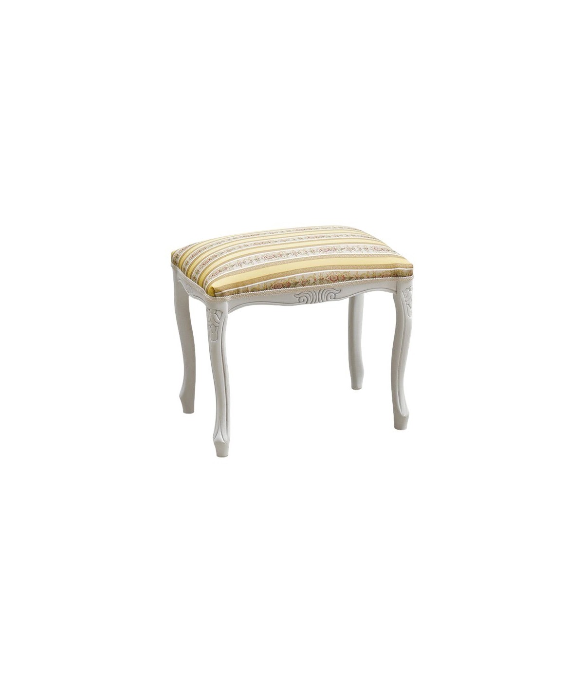 MOBILI 2G - Pouff imbottito tessuto giallo legno shabby bianco 43x33x43 vista frontale