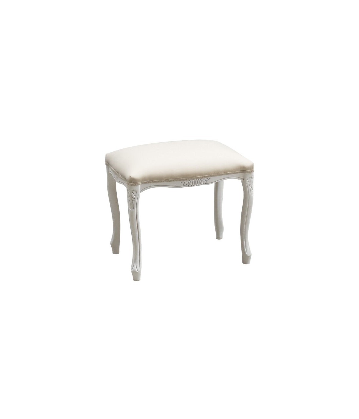 MOBILI 2G - Pouff imbottito tessuto beige legno shabby bianco 43x33x43 VISTA FRONTALE
