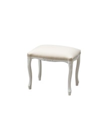 MOBILI 2G - Pouff imbottito tessuto beige legno shabby bianco 43x33x43 VISTA FRONTALE