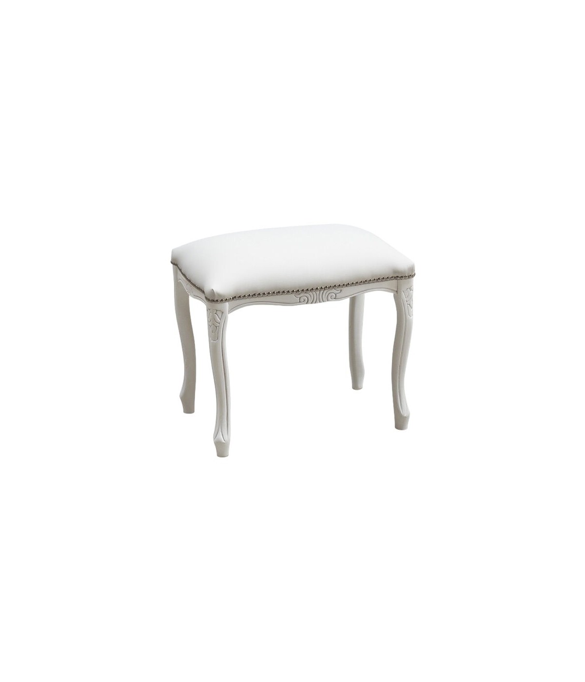 MOBILI 2G - Pouff imbottito ecopelle bianca legno shabby bianco 43x33x43 vista frontale