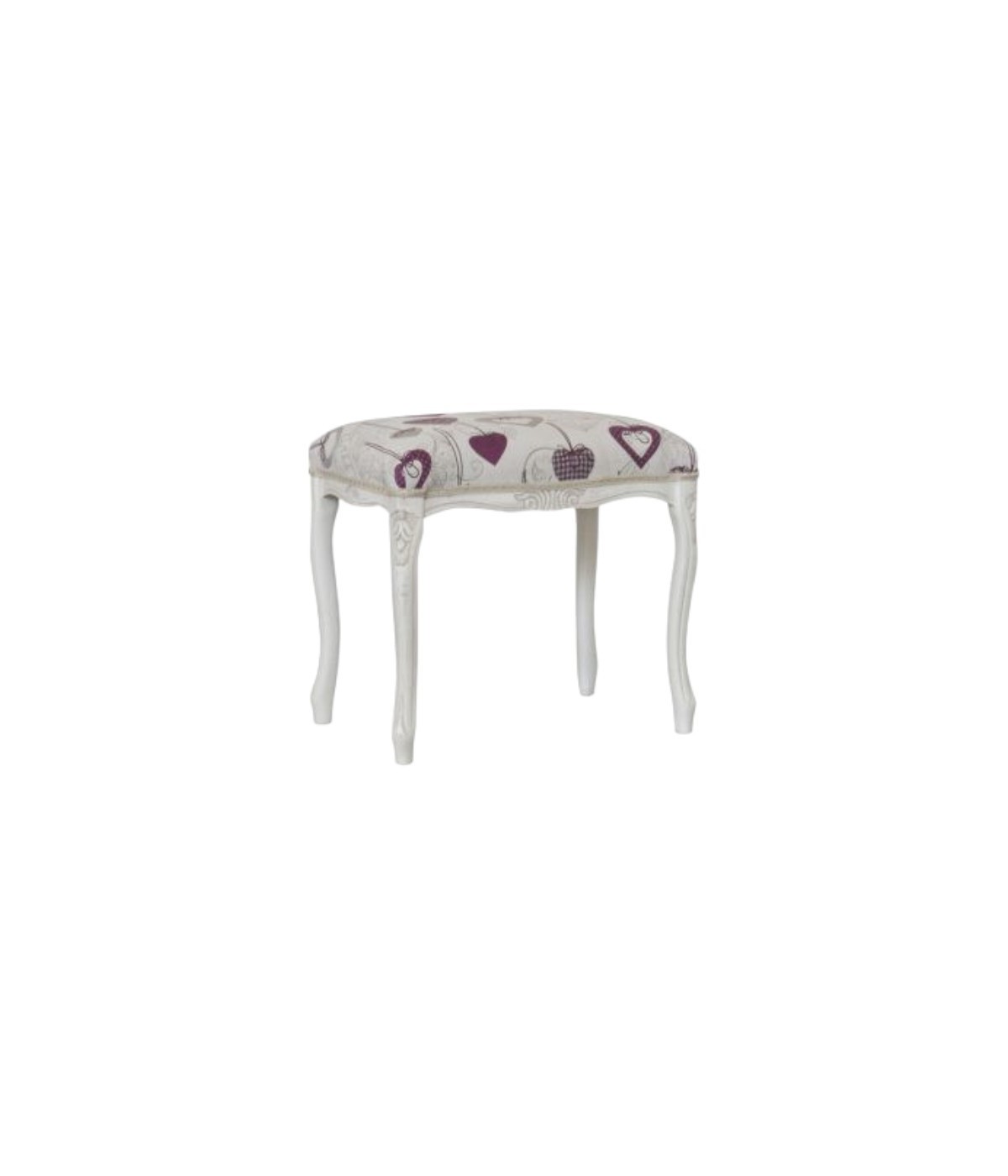 MOBILI 2G - Pouff imbottito tessuto cuori legno shabby bianco 43x33x43 VISTA FRONTALE