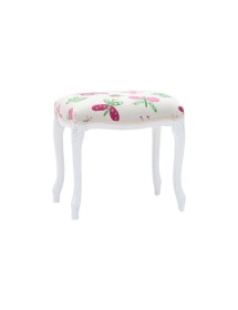 MOBILI 2G - Pouff imbottito tessuto farfalla legno shabby bianco 43x33x43 VISTA FRONTALE