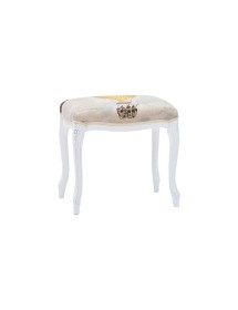 MOBILI 2G - Pouff imbottito tessuto mongolfiera legno shabby bianco 43x33x43 VISTA FRONTALE