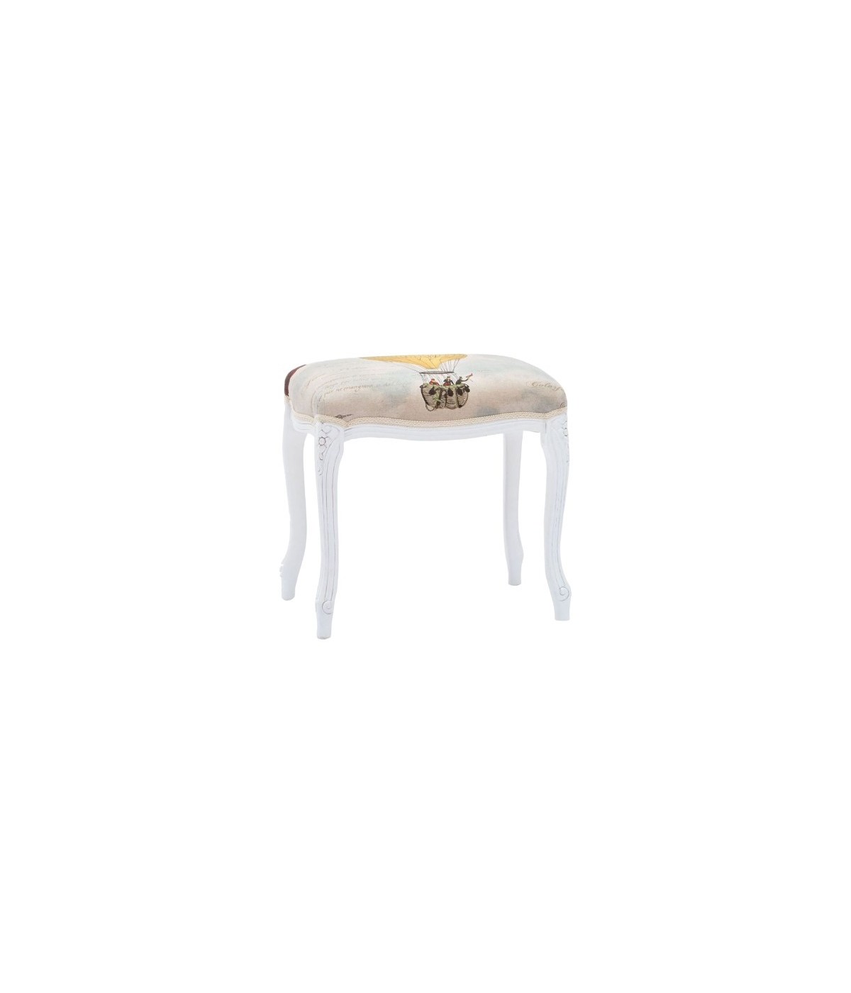 MOBILI 2G - Pouff imbottito tessuto mongolfiera legno shabby bianco 43x33x43 VISTA FRONTALE