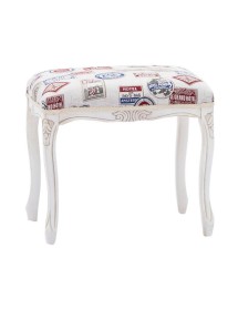 MOBILI 2G - Pouff imbottito tessuto francobollo legno shabby bianco 43x33x43 VISTA FRONTALE