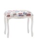 MOBILI 2G - Pouff imbottito tessuto francobollo legno shabby bianco 43x33x43 VISTA FRONTALE