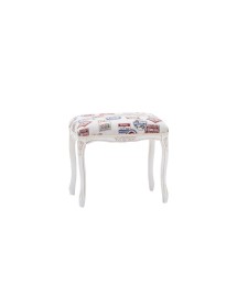 MOBILI 2G - Pouff imbottito tessuto francobollo legno shabby bianco 43x33x43 VISTA FRONTALE