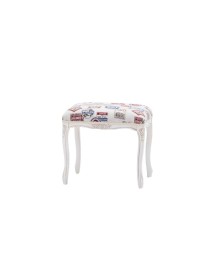 MOBILI 2G - Pouff imbottito tessuto francobollo legno shabby bianco 43x33x43 VISTA FRONTALE