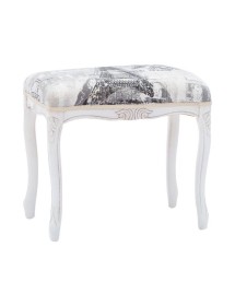 MOBILI 2G - Pouff imbottito tessuto parigi legno shabby bianco 43x33x43 VISTA FRONTALE