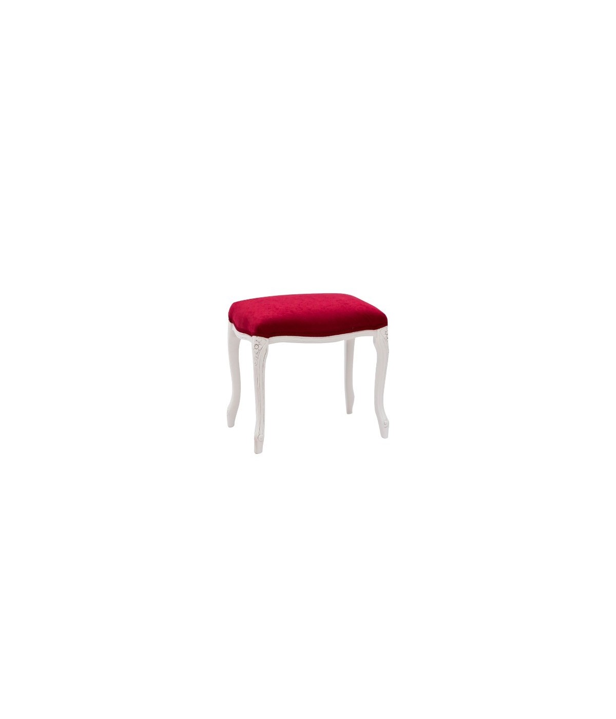 MOBILI 2G - Pouff imbottito tessuto rosso legno shabby bianco 43x33x43 VISTA FRONTALE