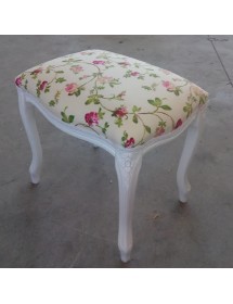 MOBILI 2G - Pouff imbottito tessuto floreale legno shabby bianco 43x33x43 VISTA FRONTALE