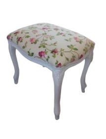 MOBILI 2G - Pouff imbottito tessuto floreale legno shabby bianco 43x33x43 VISTA FRONTALE