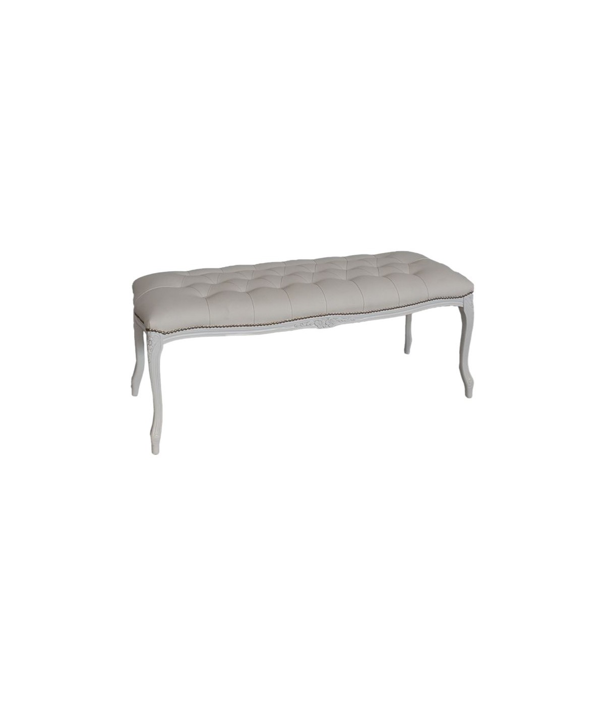 MOBILI 2G - Panca imbottita ecopelle bianco legno shabby bianco 110x43x43 VISTA FRONTALE