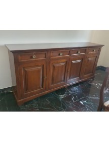 MOBILI 2G - Madia credenza classica 4 porte legno tinta noce 220x45x96 vista frontale