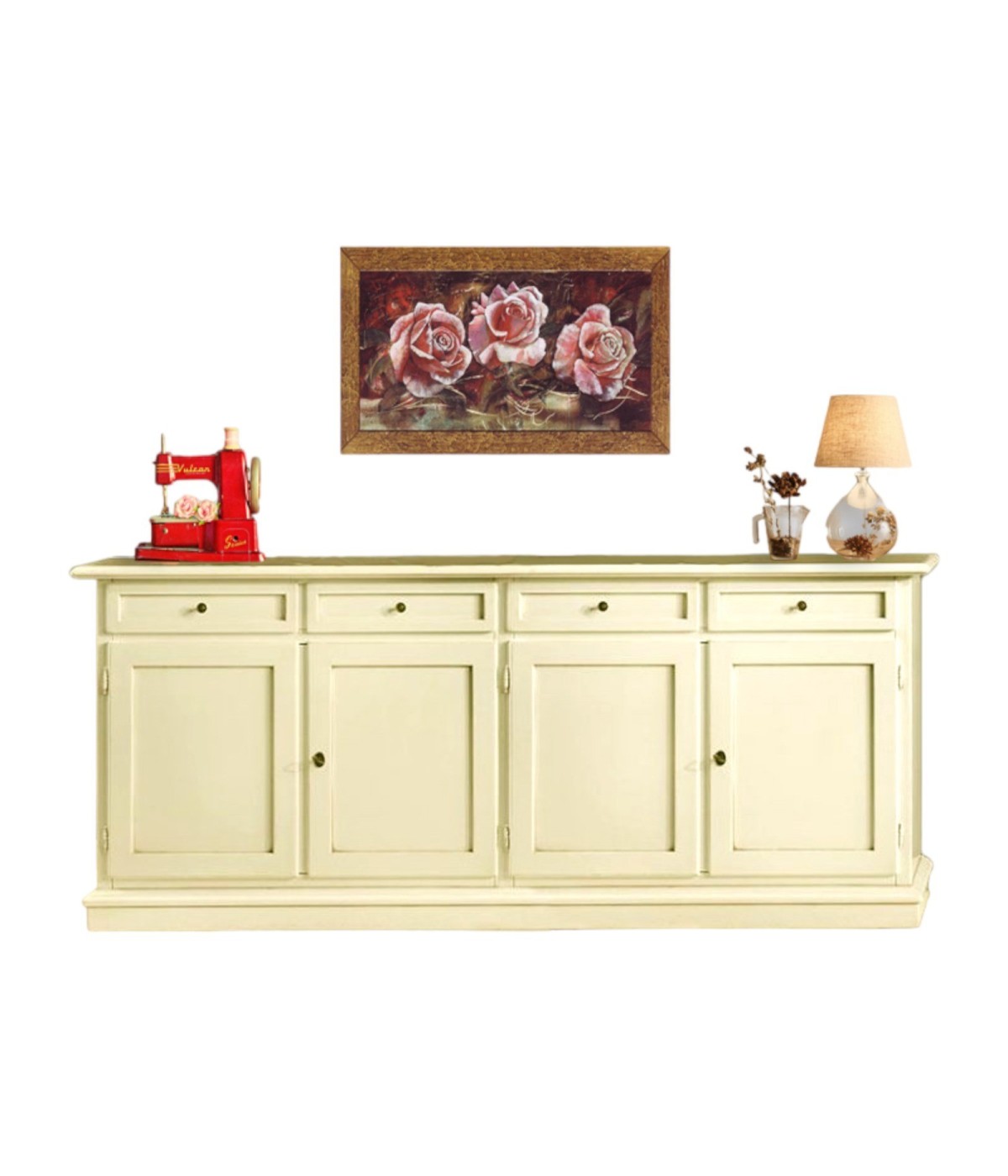 MOBILI 2G - MADIA CREDENZA SHABBY CHIC IN LEGNO 4 PORTE AVORIO 205x42x85