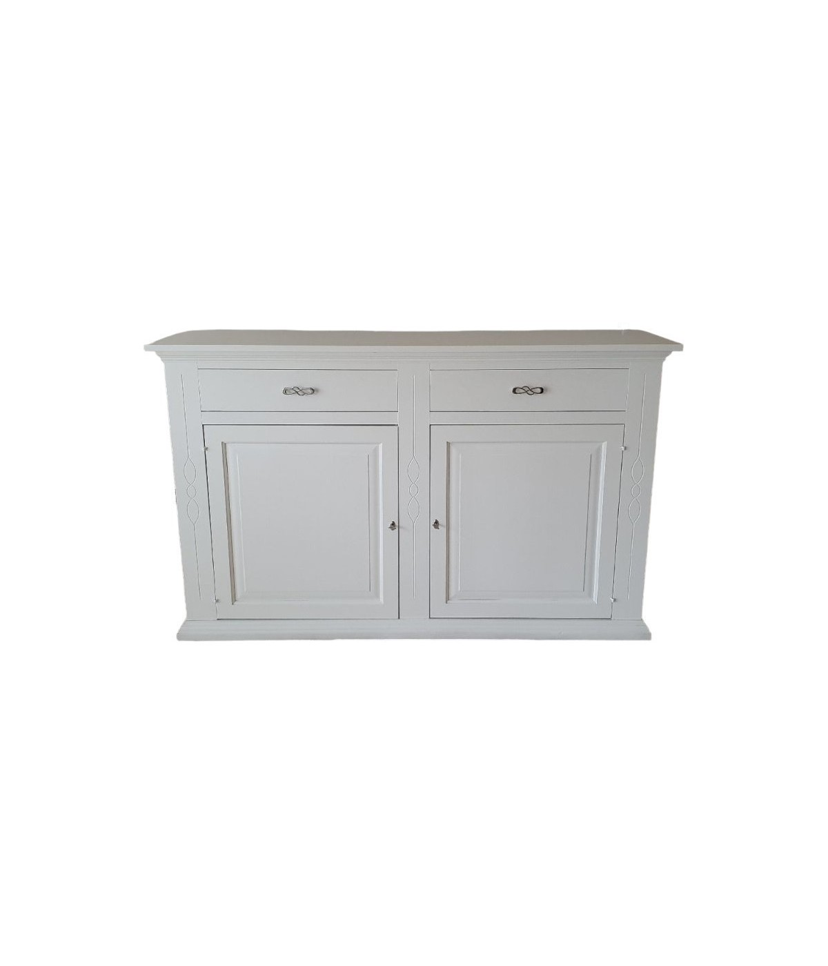 MOBILI 2G - Credenza madia 2 porte legno shabby bianco 177x48x110 VISTA FRONTALE