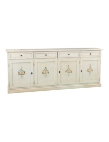MOBILI 2G - Credenza 4 porte legno shabby bianco anticato decori 205X42X86 VISTA FRONTALE