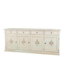 MOBILI 2G - Credenza 4 porte legno shabby bianco anticato decori 205X42X86 VISTA FRONTALE
