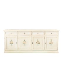 MOBILI 2G - Credenza 4 porte legno shabby bianco anticato decori 205X42X86 VISTA FRONTALE