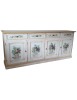 MOBILI 2G - Credenza 4 porte legno shabby bianco anticato decori ocra 205X42X86 vista frontale