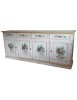 MOBILI 2G - Credenza 4 porte legno shabby bianco anticato decori ocra 205X42X86 vista frontale