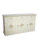 MOBILI 2G - Credenza 3 porte legno shabby bianco anticato decori verdi 156X42X86 vista frontale