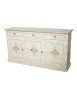 MOBILI 2G - Credenza 3 porte legno shabby bianco anticato decori verdi 156X42X86 vista frontale