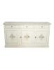 MOBILI 2G - Credenza 3 porte legno shabby bianco anticato decori verdi 156X42X86 vista frontale