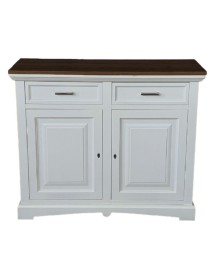 MOBILI 2G - Credenza 2 ante Legno bianco noce bicolore shabby 117X46X96 VISTA FRONTALE
