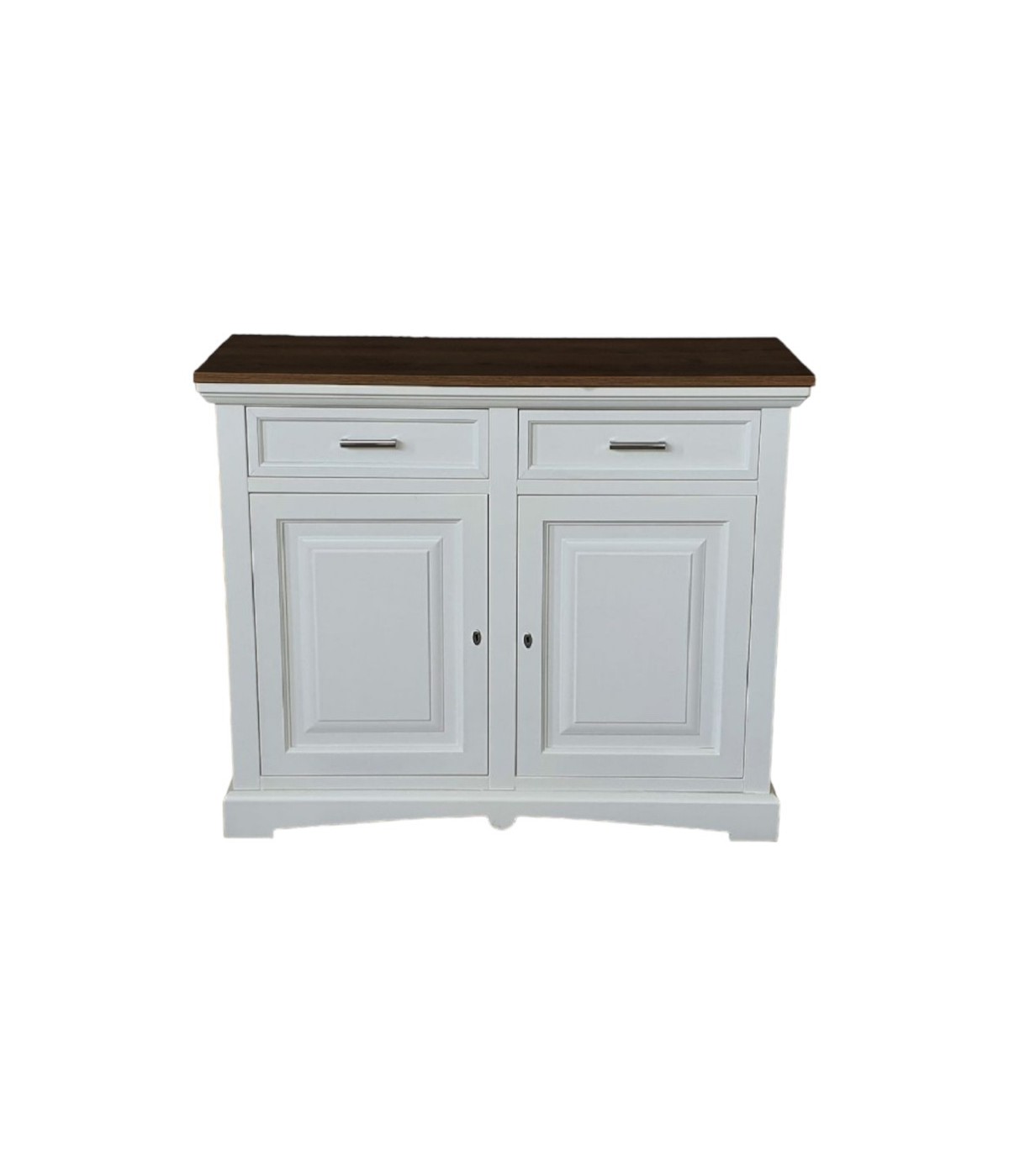 MOBILI 2G - Credenza 2 ante Legno bianco noce bicolore shabby 117X46X96 VISTA FRONTALE