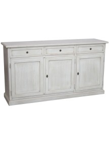 MOBILI 2G - MADIA CREDENZA IN LEGNO SHABBY CHIC 3 ANTE BIANCO INVECCHIATO 156X42X85