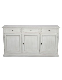 MOBILI 2G - MADIA CREDENZA IN LEGNO SHABBY CHIC 3 ANTE BIANCO INVECCHIATO 156X42X85