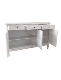 MOBILI 2G - Madia credenza 3 porte legno shabby bianco anticato 155x45x98 vista frontale aperta