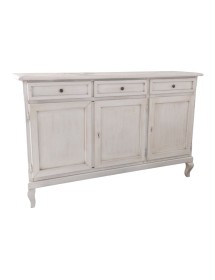 MOBILI 2G - Madia credenza 3 porte legno shabby bianco anticato 155x45x98 vista frontale