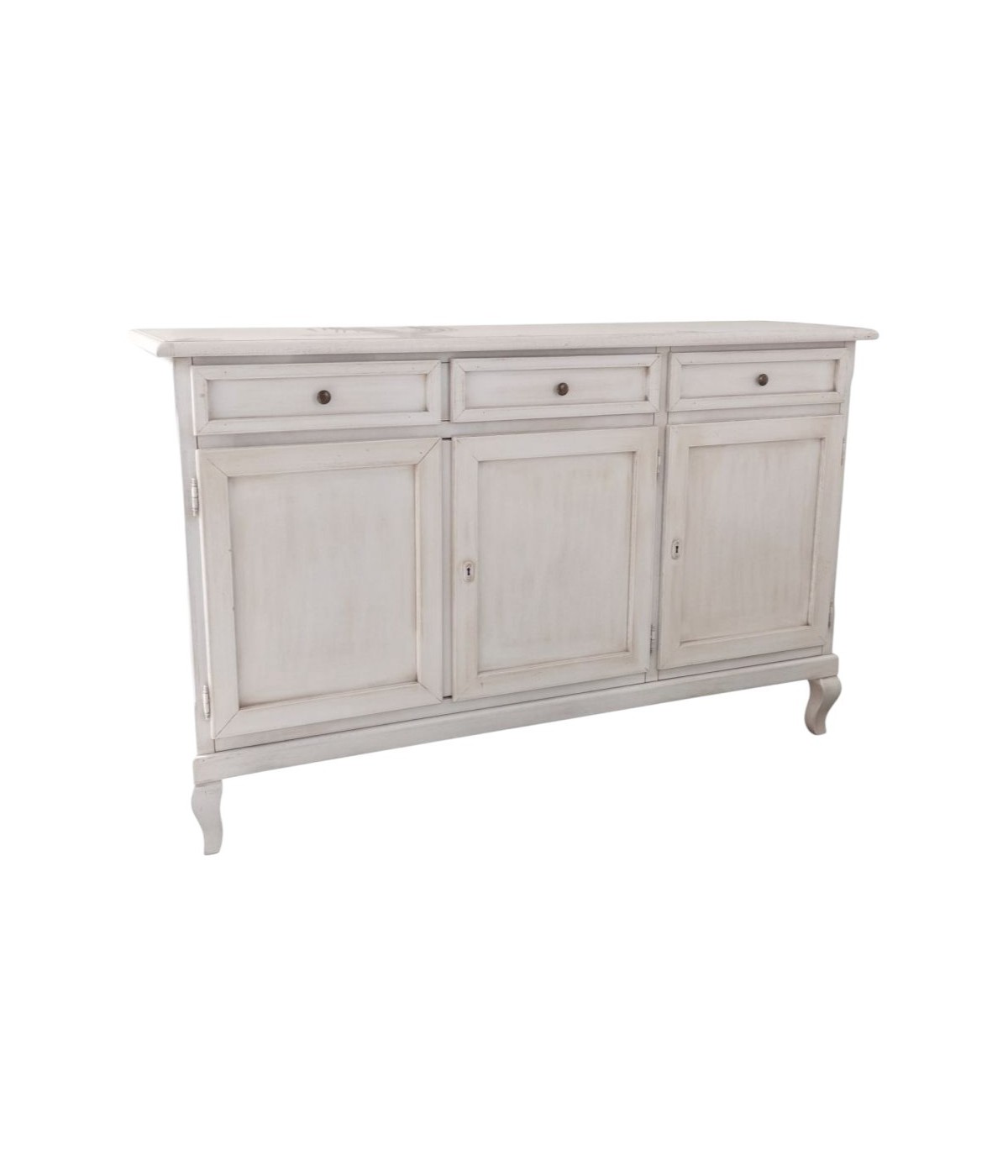 MOBILI 2G - Madia credenza 3 porte legno shabby bianco anticato 155x45x98 vista frontale