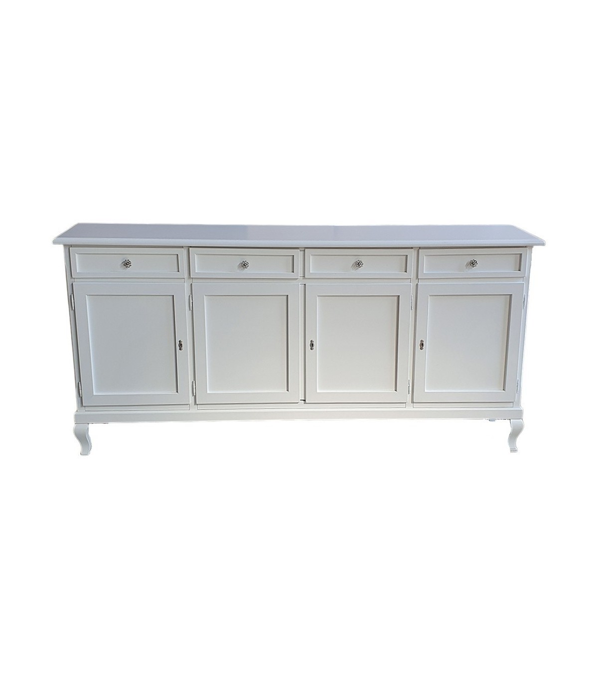 MOBILI 2G - Madia credenza 4 porte legno shabby bianco 205x42x98 vista frontale