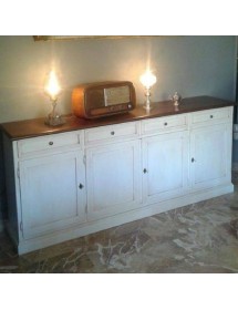 MOBILI 2G - Madia Credenza Shabby chic in legno 4 porte bicolore l.205 p.42 h.85 VISTA FRONTALE