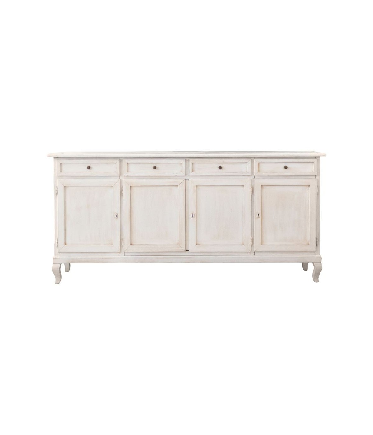 MOBILI 2G - Madia credenza 4 porte legno shabby bianco anticato 205x45x98 VISTA FRONTALE