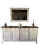 MOBILI 2G - Madia credenza 4 porte legno shabby bianco anticato e noce 205x45x98 VISTA FRONTALE