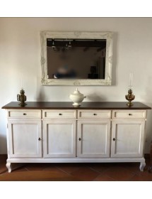 MOBILI 2G - Madia credenza 4 porte legno shabby bianco anticato e noce 205x45x98 VISTA FRONTALE
